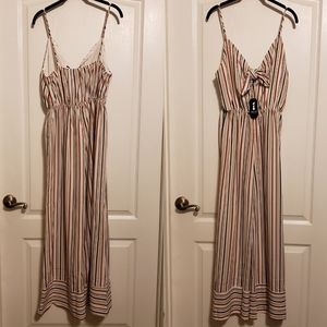 Papillon Bow Front Striped Jumpsuit Ivory Large